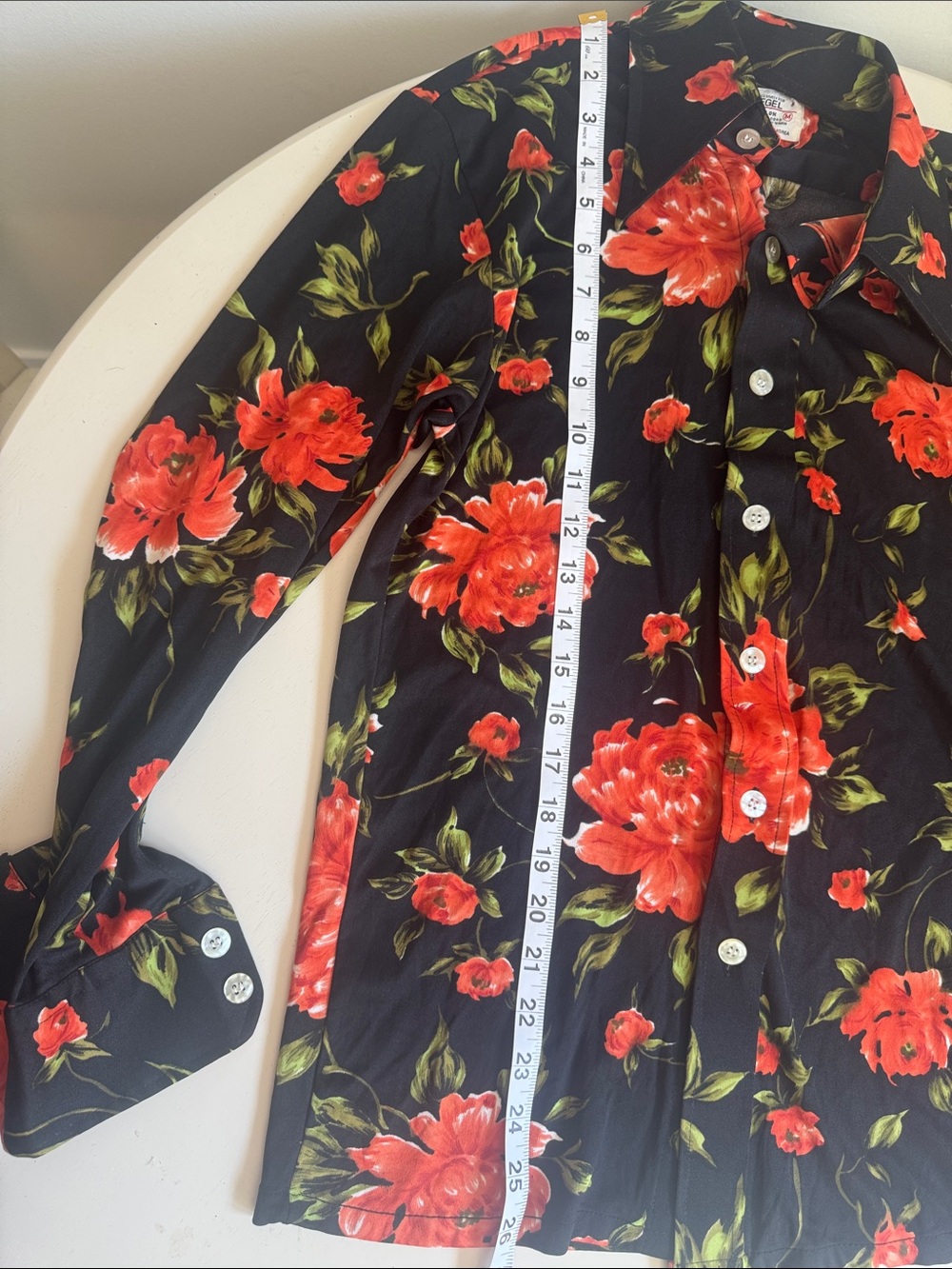 Vintage Spiegel 1970s Black Button-Down Shirt with Red Floral Print - Picture 7 of 7